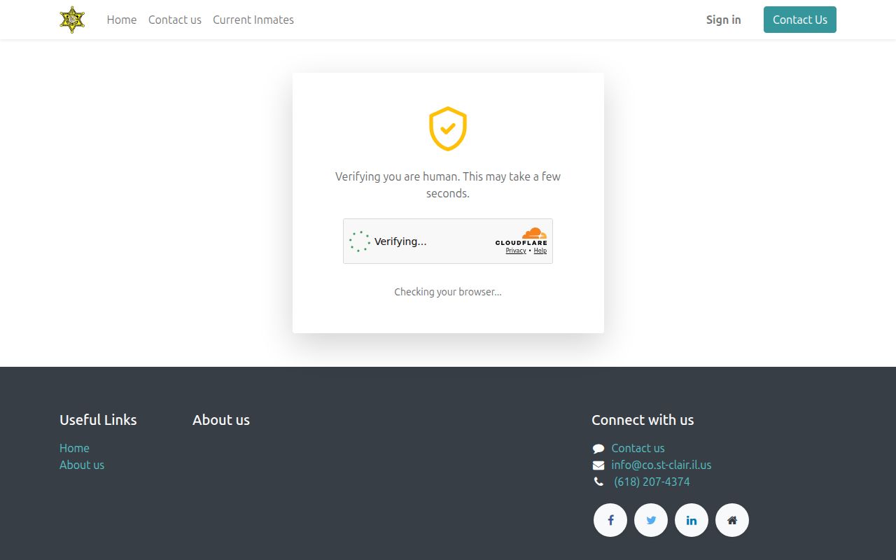 Illinois St. Clair County inmate search page showing a human verification screen before results