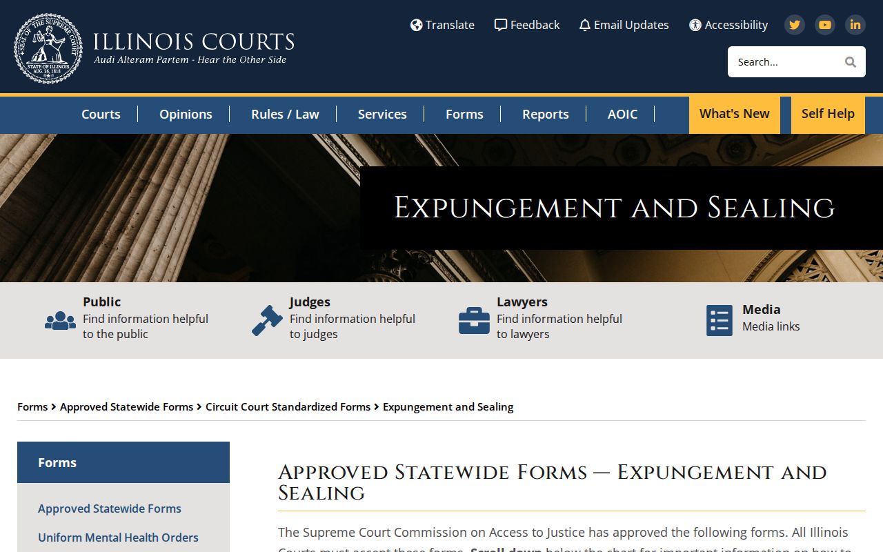 Illinois Courts approved forms for sealing or expunging arrest records