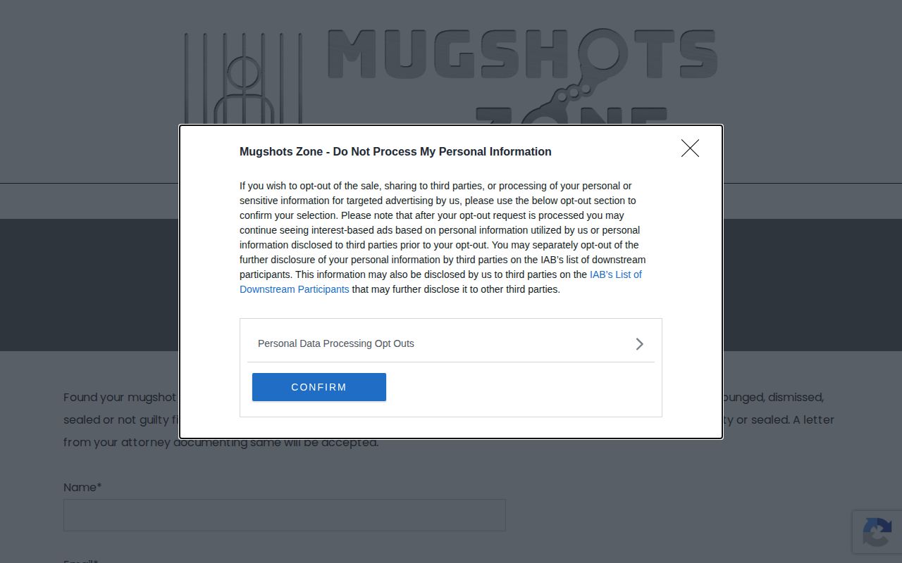 Chicago Mugshots Zone free record correction request form, limited to that local site